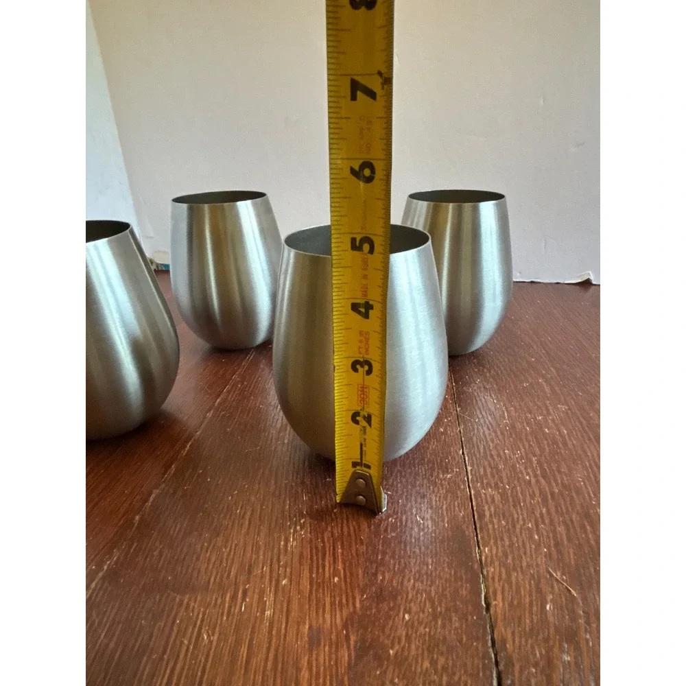 FineDine Stainless Steel Stemless Wine Glasses Set 4 Silver Metal Tumblers 18/8